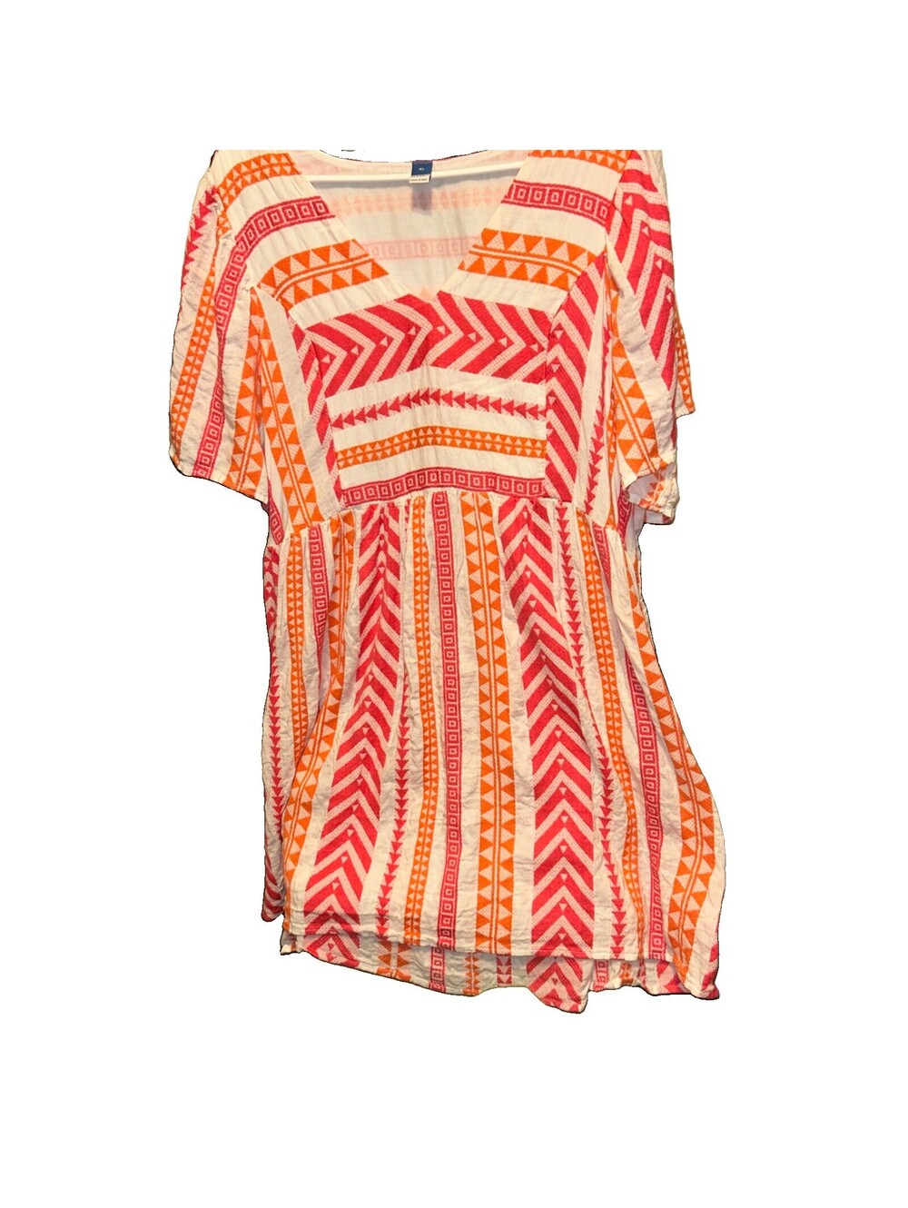 Old Navy XL Sundress White Orange Pink Midi  Dress Women Beach Coastal Babydoll